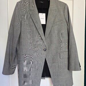 NWT Theory "Étiennette" Plaid Stretch Wool Grey Blazer Women's US 14 N0701106